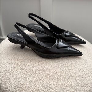 Prada Women's Glossy Black Slingback Heels